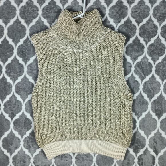 Pilcro Sweaters - Pilcro Sweater Vest Women Small Cream Gold Metallic Turtleneck Layer
